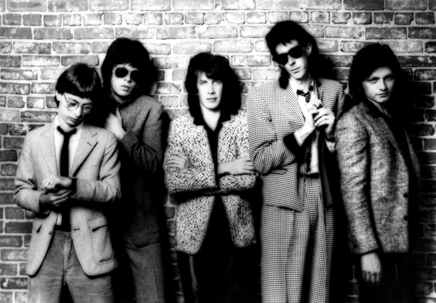 Publicity photograph of The Cars in 1980. Benjamin Orr is at far right.
